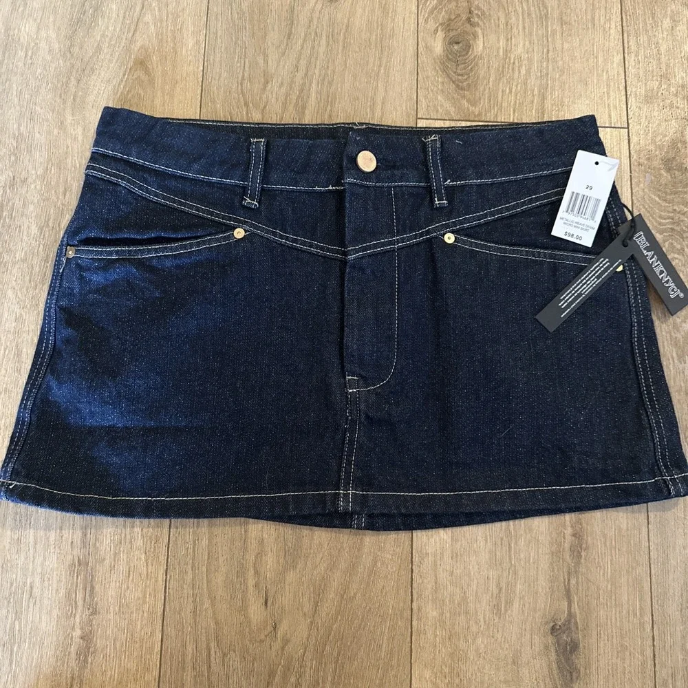 Blanknyc Women's Metallic Weave Dark Denim Micro Mini Skirt Gold Glitter Size 28